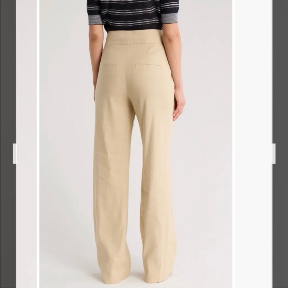 Veronica Beard Cruz Pintuck Linen Blend Pants in Stone Khaki Size 2 - Picture 2 of 9
